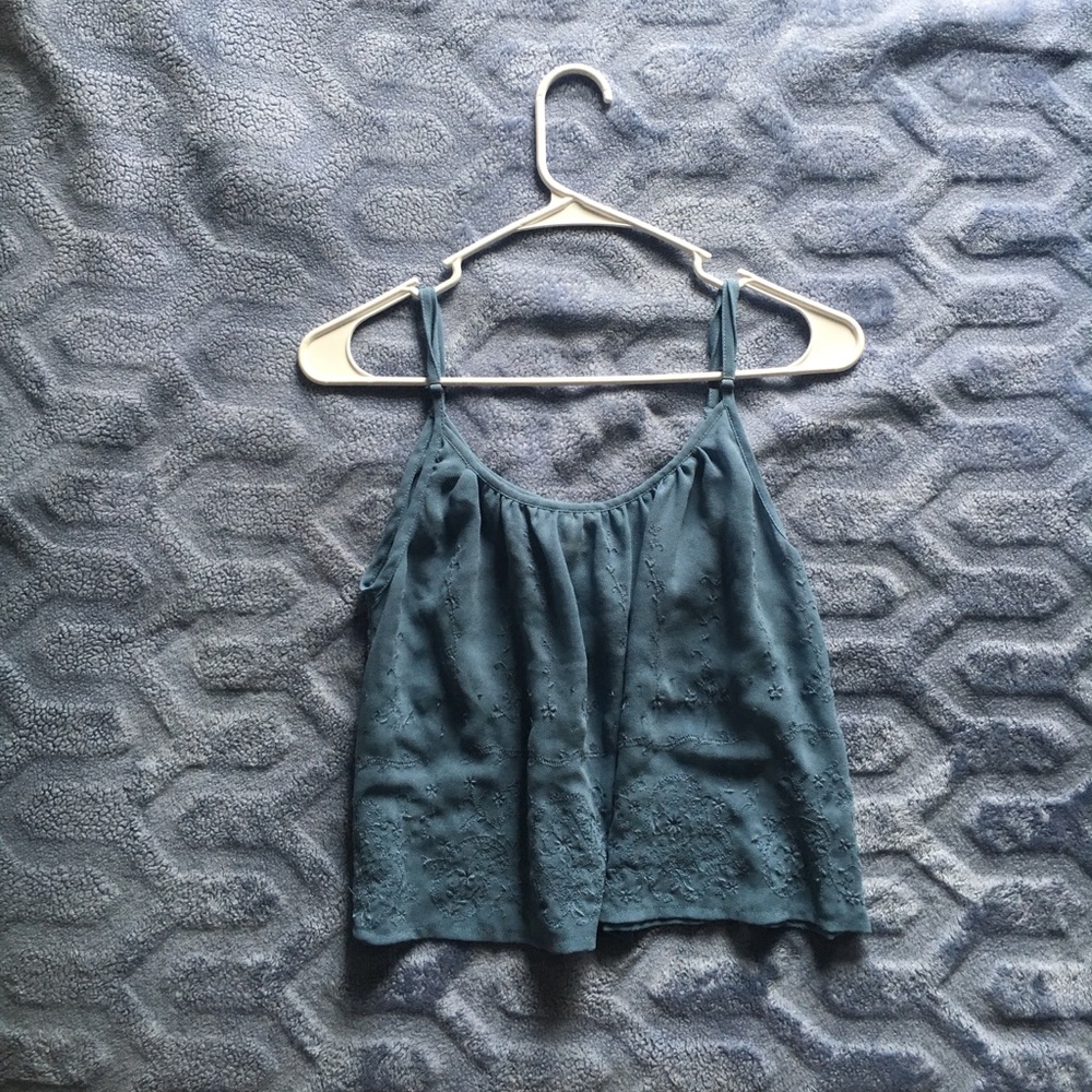 Blue sheer spaghetti strap cropped top Forever21